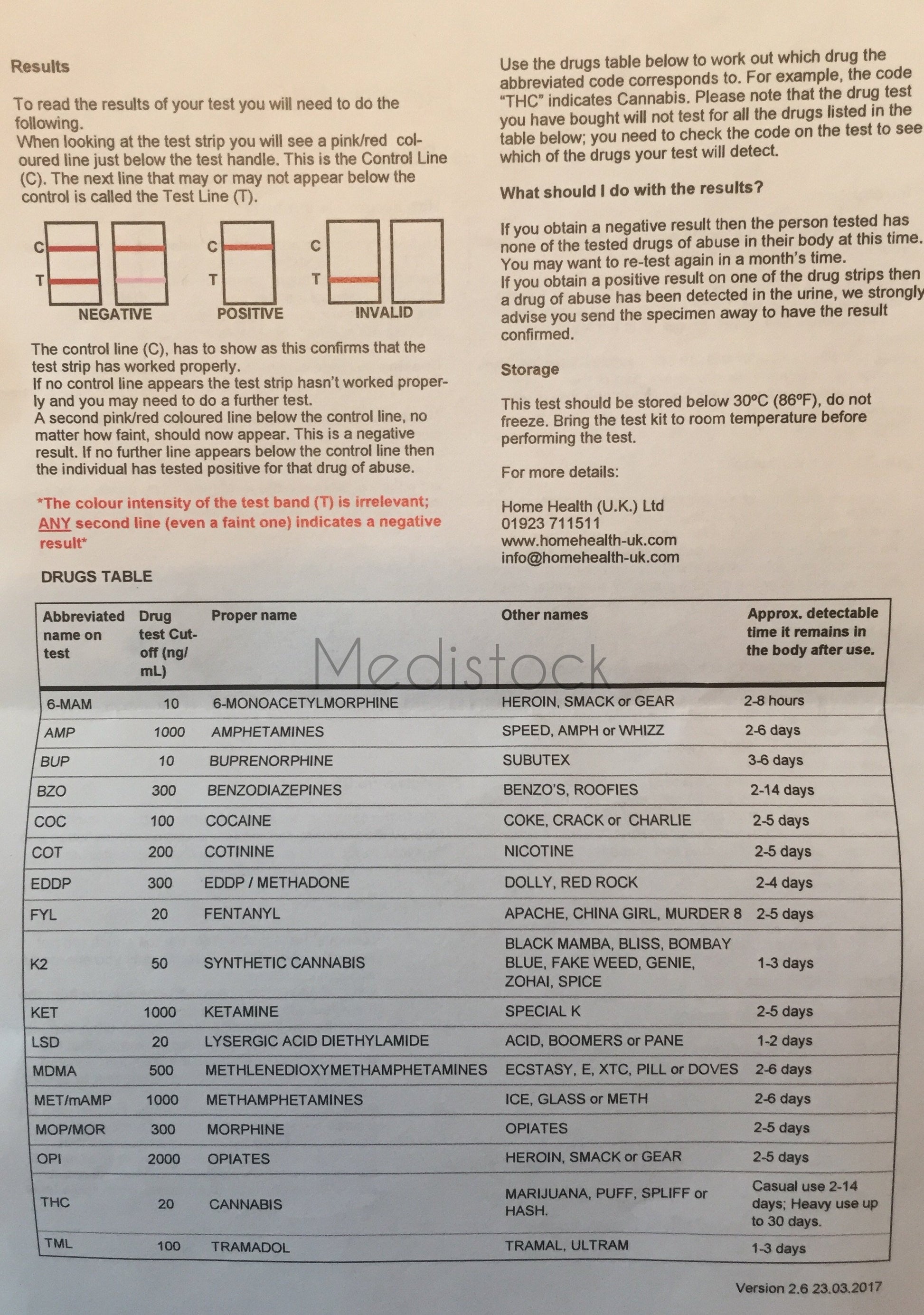 Drug test, one step home health brand 99% accurate, one test strip-Medistock Medical Supplies